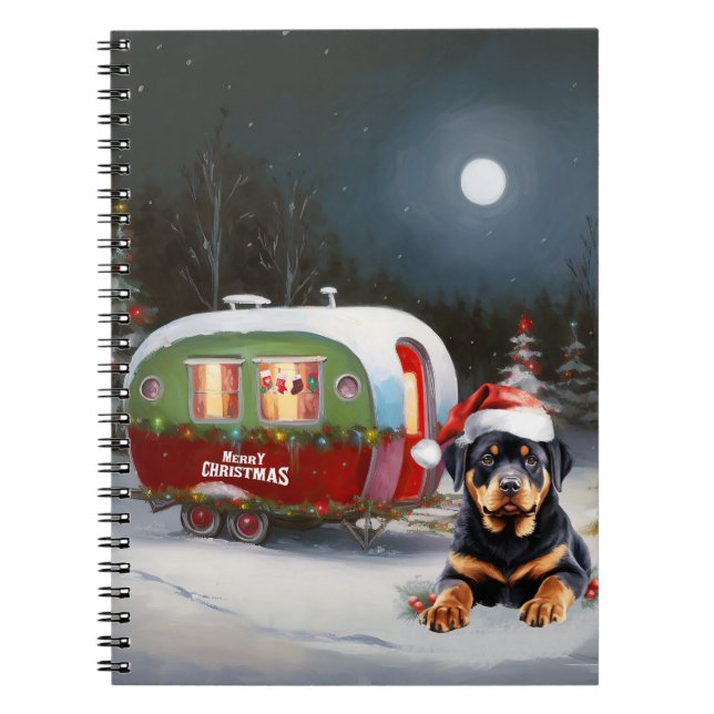 Caderno Espiral Aventura de Natal da Caravana do Rottweiler de Inv (Frente)