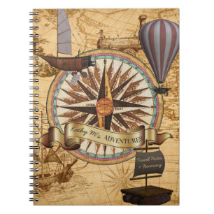 Caderno Espiral Aventura do compasso do mapa da antiguidade do