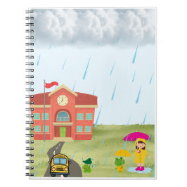 Caderno Espiral Aventura Escolar em um Dia Chuvoso com os Rãs