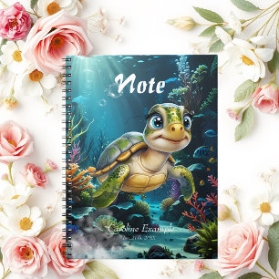 Caderno Espiral Aventuras submarinas com a tartaruga alegre.