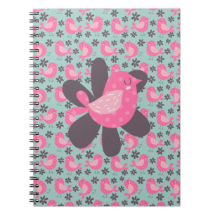 Caderno Espiral Aves de bolinhas e Flores