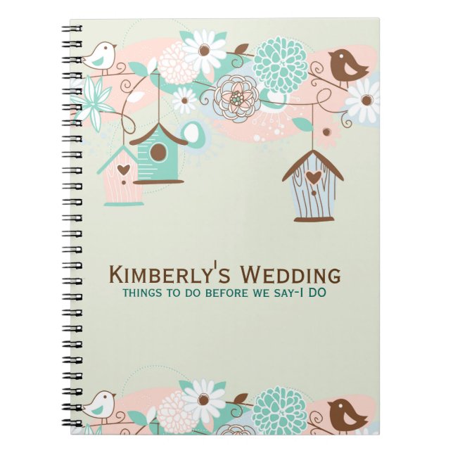 Caderno Espiral Aves De Casamento, Alimentos Para Aves E Flores (Frente)