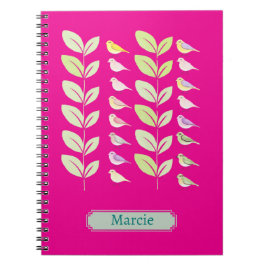 Caderno Espiral Aves e Folhas de Aquarela