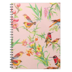 Caderno Espiral Aves Exóticas: Vintage Floral Sem Semente.