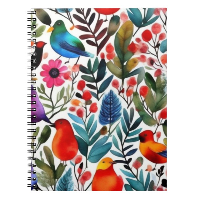 Caderno Espiral Aves florais coloridas (Frente)