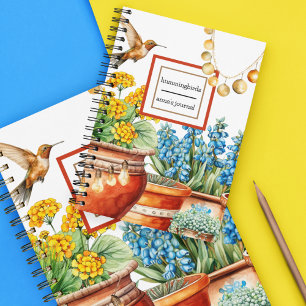 Caderno Espiral Aves-humanos no Jardim Flores De Plantas Vedadas