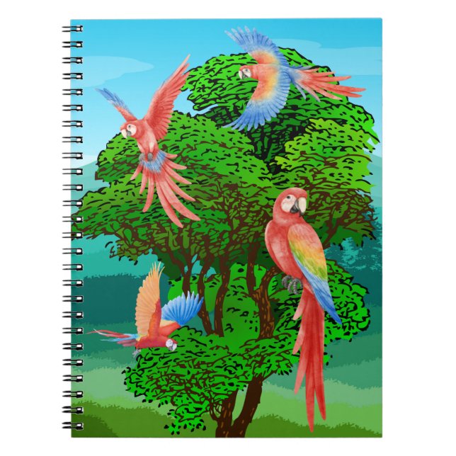 Caderno Espiral aves, papagaios (Frente)