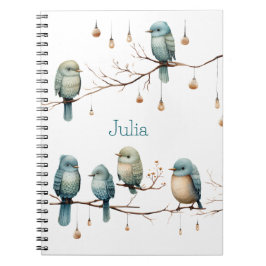 Caderno Espiral Aves Whimsical em Ramificações de Elegância Eterno