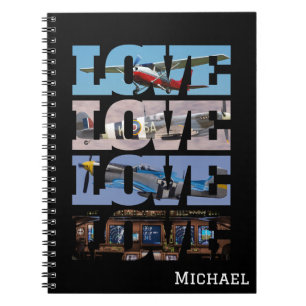 Caderno Espiral Avião fotográfico AMOR, Aviação, minimalista