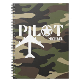 Caderno Espiral Avião-piloto e militar, Camuflagem, Minimalista