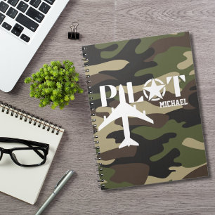 Caderno Espiral Avião-piloto e militar, Camuflagem, Minimalista