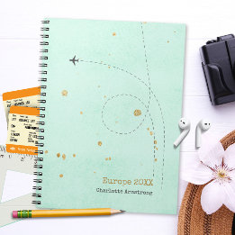 Caderno Espiral Avião Teórico Leve Seu Nome Dourado Viagem