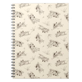 Caderno Espiral Aviões Bi-planos Art Déco Rugindo - padrão esboçad