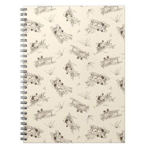 Caderno Espiral Aviões Bi-planos Art Déco Rugindo - padrão esboçad