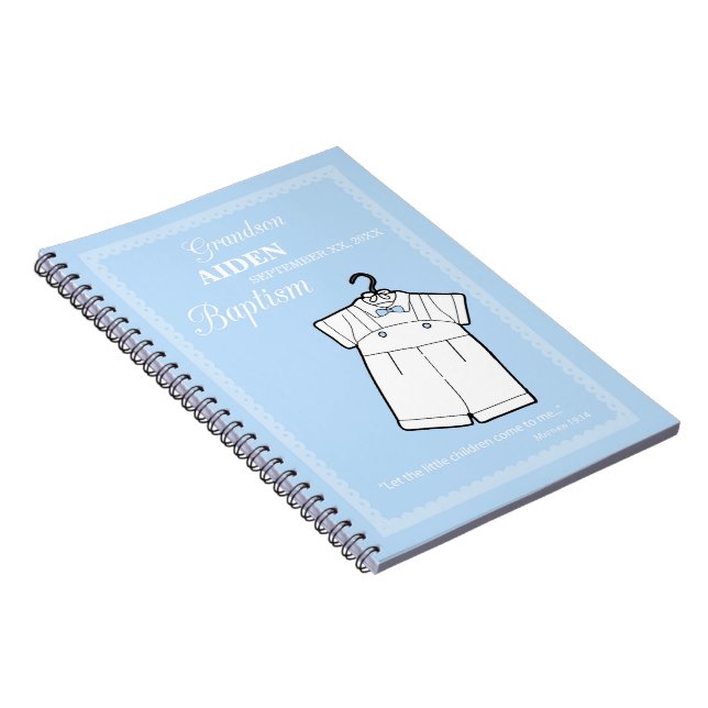 Caderno Espiral Avô de batismo personalizado com o bebê azul (Lado Direito)