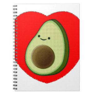 Caderno Espiral Avocado Bonito No Coração Vermelho