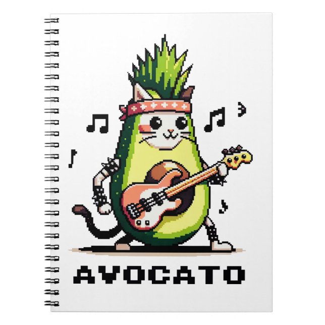 Caderno Espiral Avocato - Engraçado Arte Pixel Avocado Gato Jogand (Frente)
