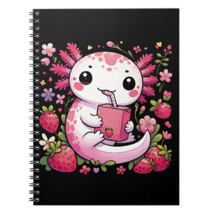 Caderno Espiral Axolotl Bebendo Japonês Leite de Morango