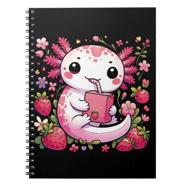 Caderno Espiral Axolotl Bebendo Japonês Leite de Morango (Frente)