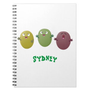 Caderno Espiral Azeitonas agradáveis, bonitas, cantando cartoon