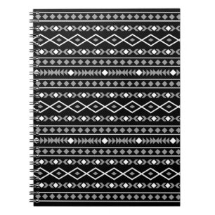 Caderno Espiral Aztec Formas Padrão Cinza Preto Branco
