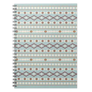 Caderno Espiral Aztec Formas Padrão Rastreamento Creme Azul-Teal