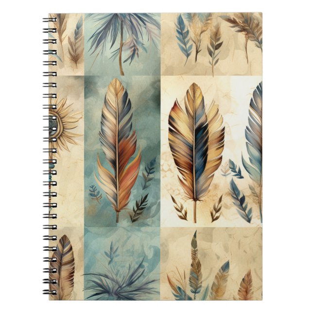 Caderno Espiral Aztec Penas Tribais Medicina Stick (Frente)
