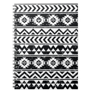 Caderno Espiral Aztec tribal: padrão branco granulado.
