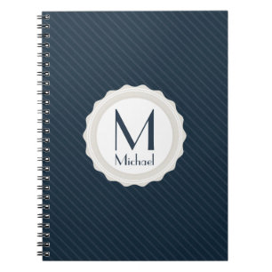 Caderno Espiral Azuis marinhos clássicos Pin-listrados - monogram