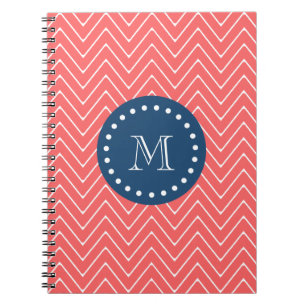 Caderno Espiral Azuis marinhos, teste padrão coral   de Chevron