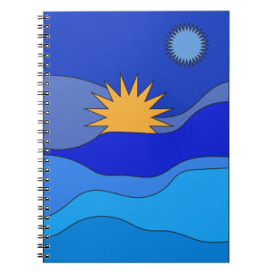 Caderno Espiral Azul abstrato paisagem da lua solar