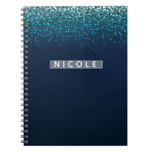 Caderno Espiral Azul Água Naval Brilho Brilhos Moderno Glamour Fem