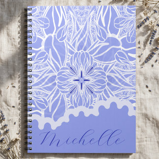 Caderno Espiral Azul Bebê E Floral Desenhado à Mão Branco