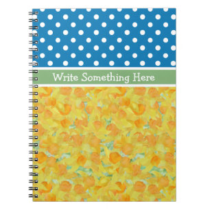 Caderno Espiral Azul, Bolinhas brancas e narcisos