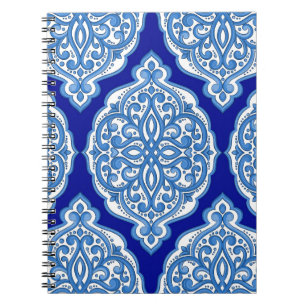 Caderno Espiral Azul-branco-luxo, ornamento turco.