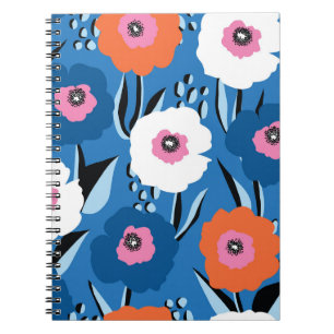 Caderno Espiral Azul Branco Vermelho: Escandinavo Floral.