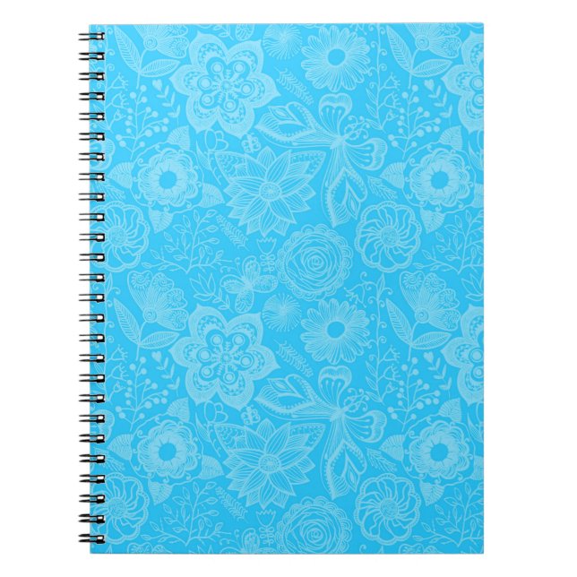 Caderno Espiral Azul Céu E Lace Retrofloral Branco (Frente)