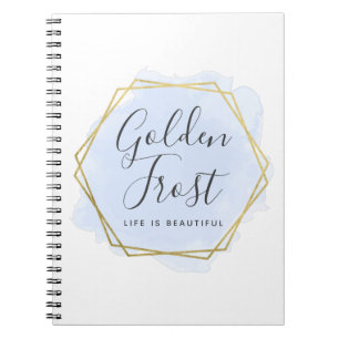 Caderno Espiral Azul-claro-aquarela e Dourado gráfico geométrico