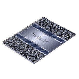 Caderno Espiral Azul-claro-metálico Damasco Floral