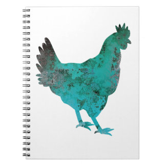 Caderno Espiral Azul da cerceta da galinha da galinha no fundo