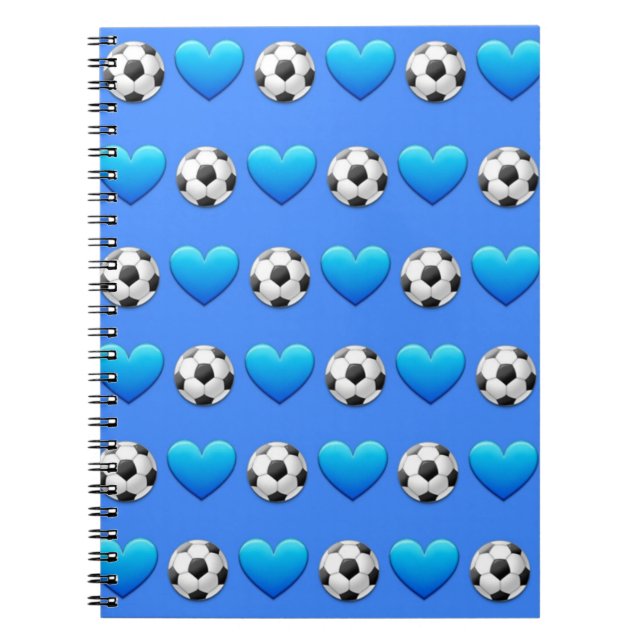 Caderno espiral azul de Emoji da bola de futebol (Frente)