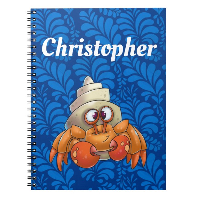 Caderno Espiral Azul de notebook Hermit Crab Personalizado (Frente)
