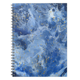 Caderno Espiral Azul Dourado Marble: Textura de luxo.