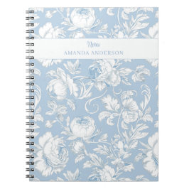 Caderno Espiral Azul e Branco Chinoiserie Nome Personalizado