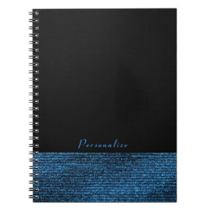 Caderno Espiral Azul e Preto Moderno Glam Sequins Chic Elegante