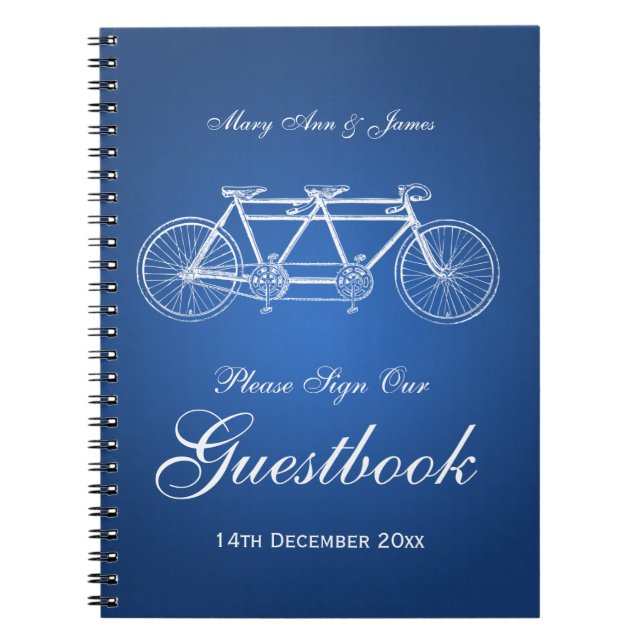 Caderno Espiral Azul em tandem da bicicleta do Guestbook do (Frente)