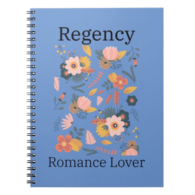 Caderno Espiral Azul empoeirado com flores Notebook Regency romanc (Frente)