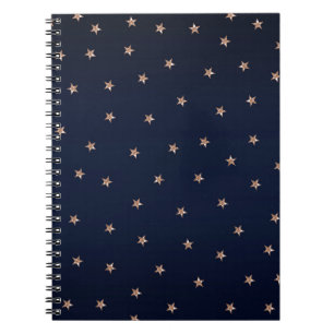 Caderno Espiral Azul Escuro e Rosa Dourado Estrelas Brilhantes Est