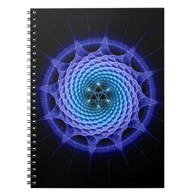 Caderno Espiral Azul espiral da mandala de Merkaba (geometria do (Frente)