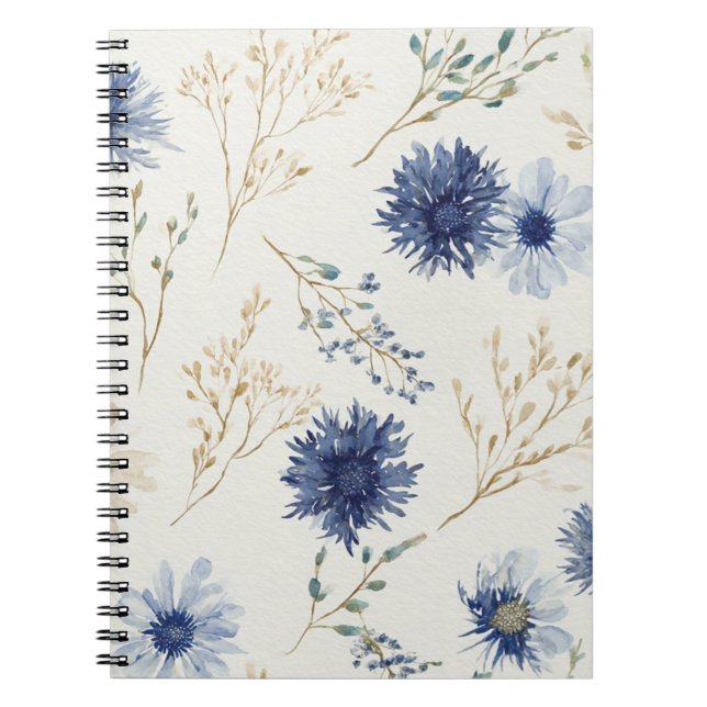 Caderno Espiral Azul Floral Branco (Frente)